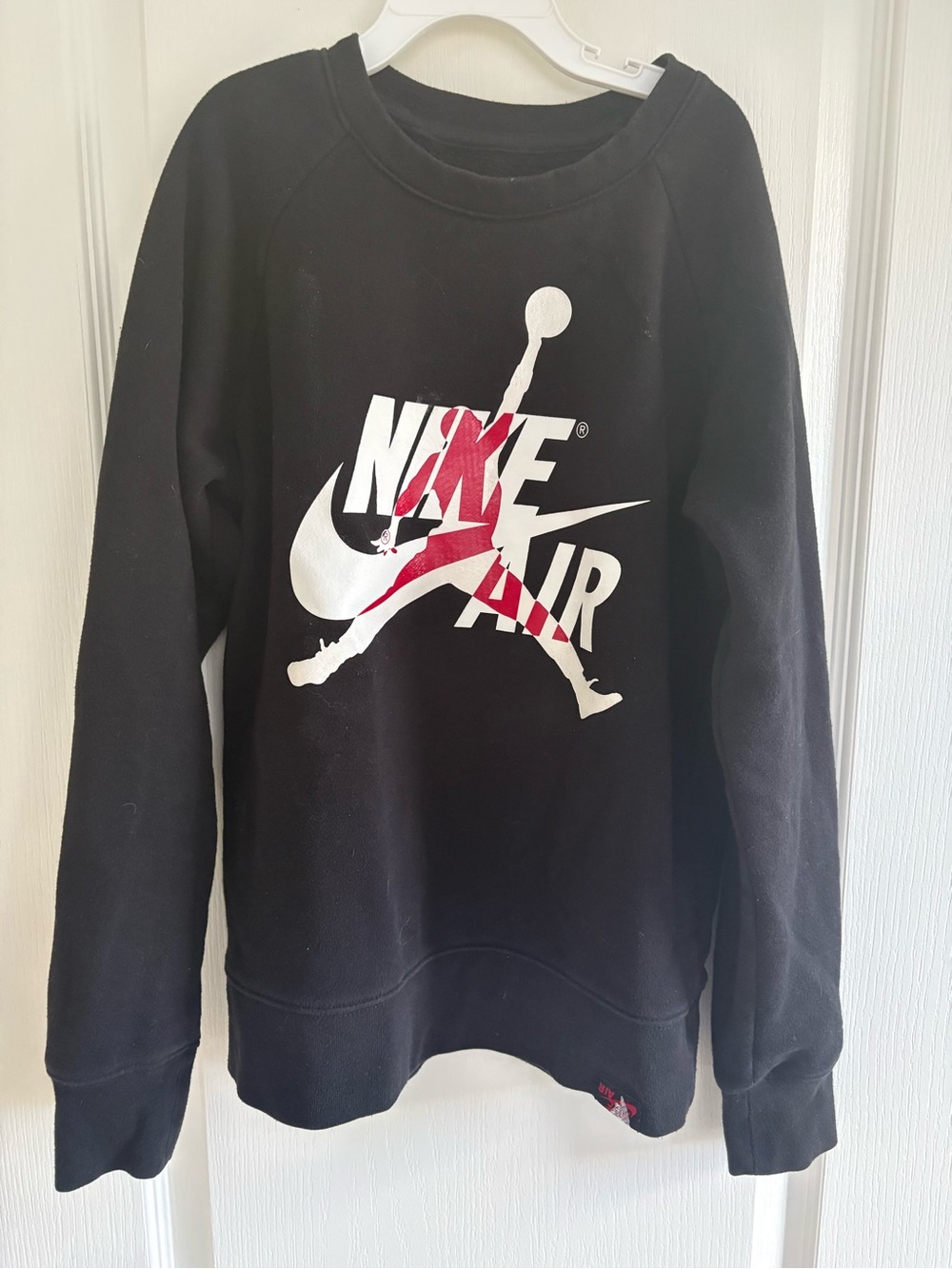 Jordan boys Black Crewneck Sweatshirt with White and Red Logo